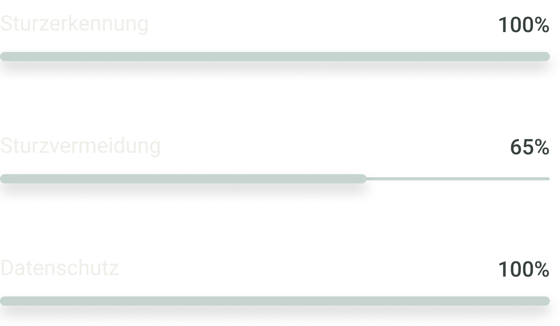 100% Sturzerkennung, 65% Sturzvermeidung, 100% Datenschutz